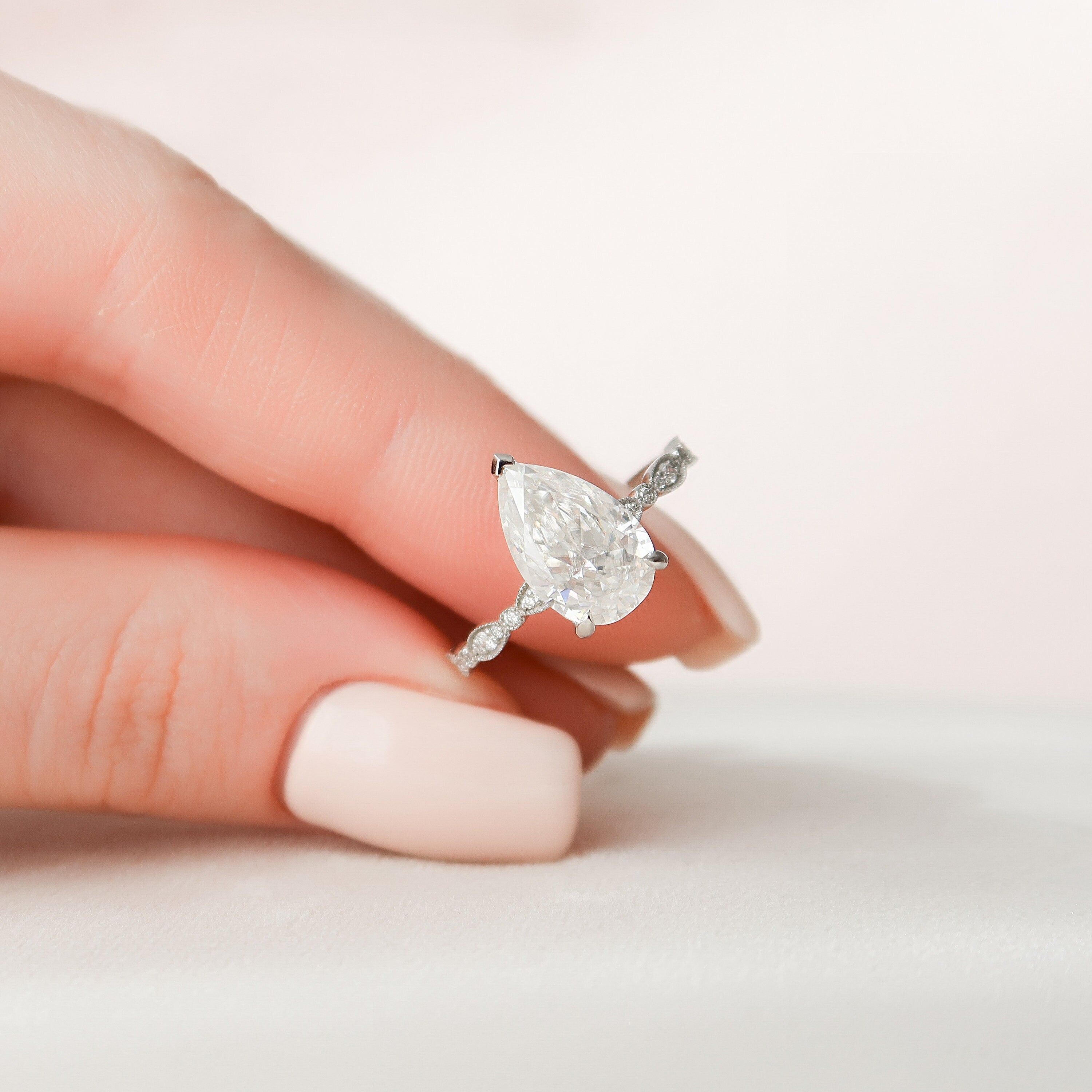 2.50 CT Pear Moissanite Vintage Setting Engagement Ring