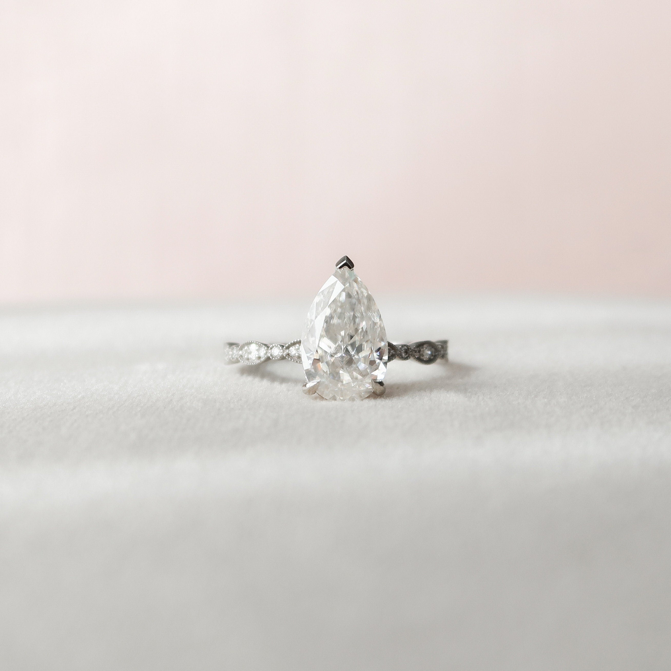 2.50 CT Pear Moissanite Vintage Setting Engagement Ring