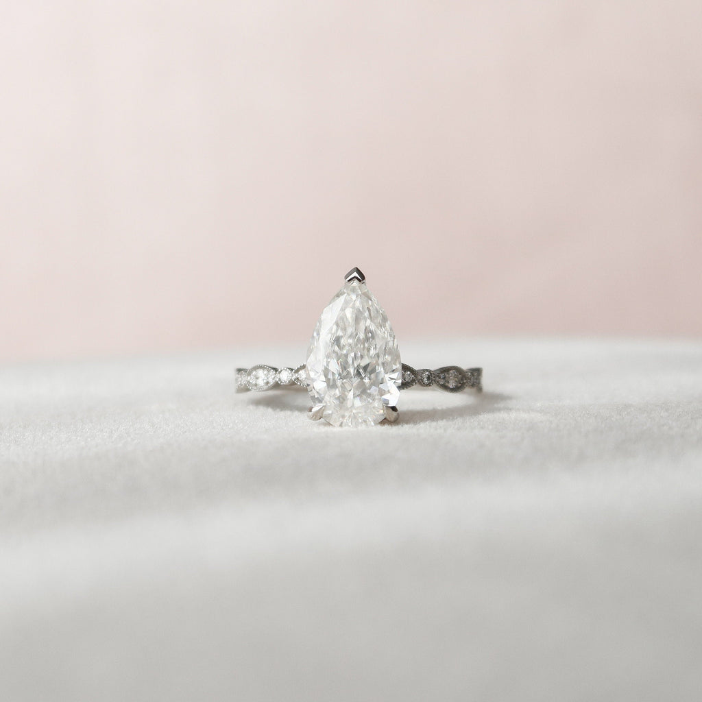 2.50 CT Pear Moissanite Vintage Setting Engagement Ring