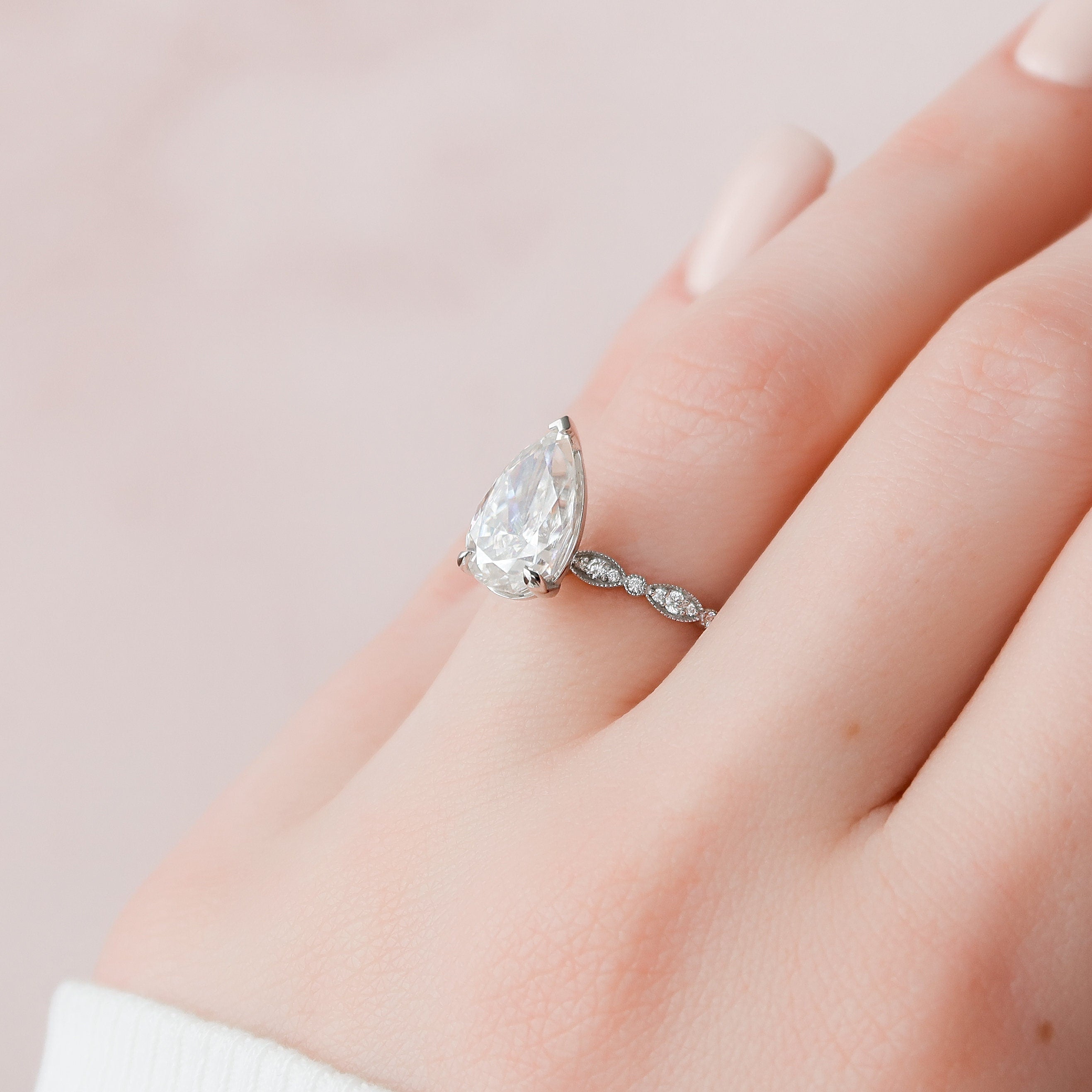 2.50 CT Pear Moissanite Vintage Setting Engagement Ring