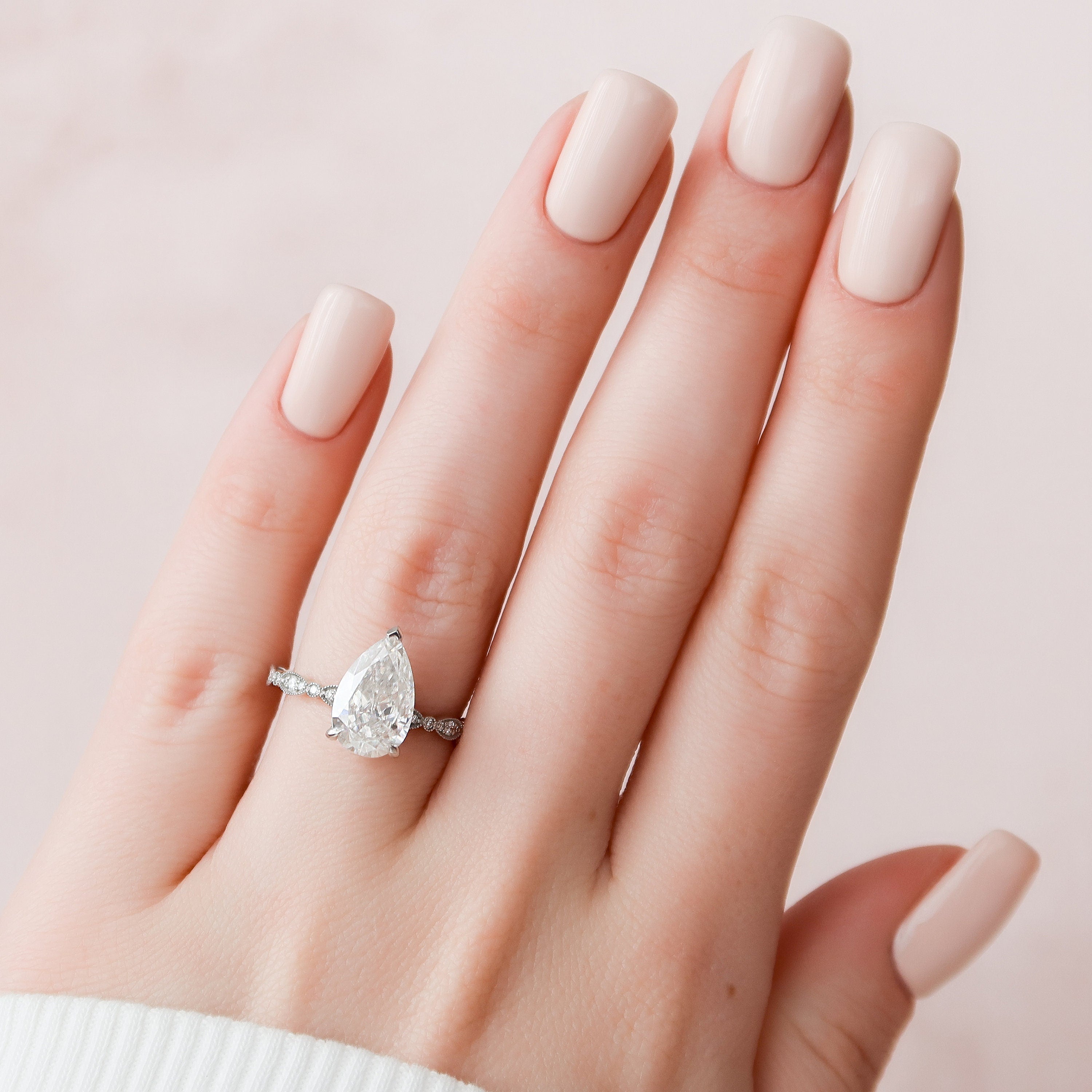 2.50 CT Pear Moissanite Vintage Setting Engagement Ring