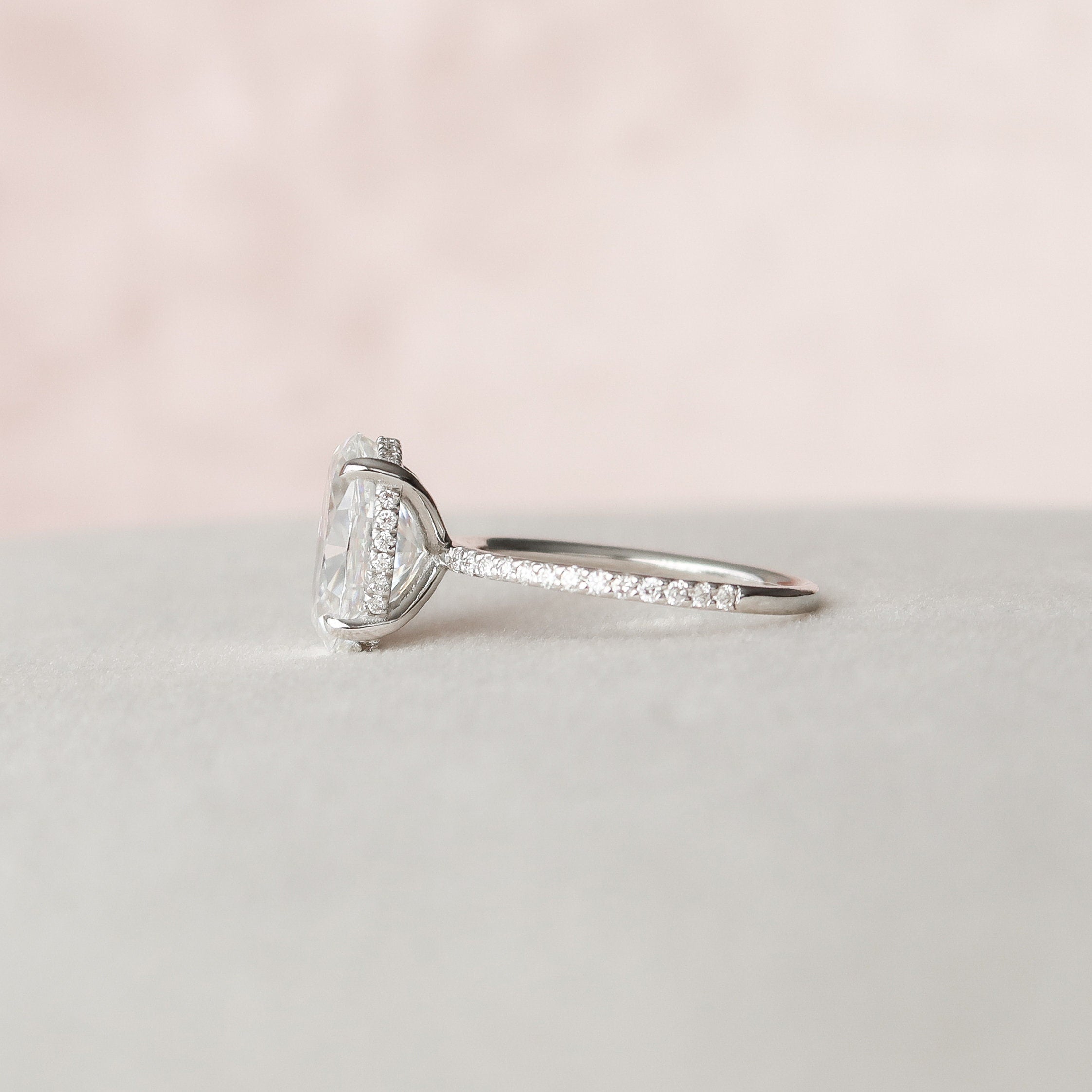 3.0 CT Oval Moissanite Hidden Halo Setting Engagement Ring