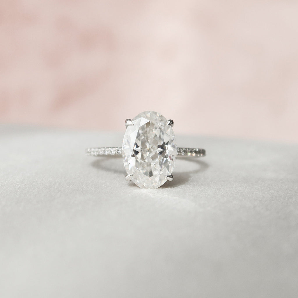 3.0 CT Oval Moissanite Hidden Halo Setting Engagement Ring