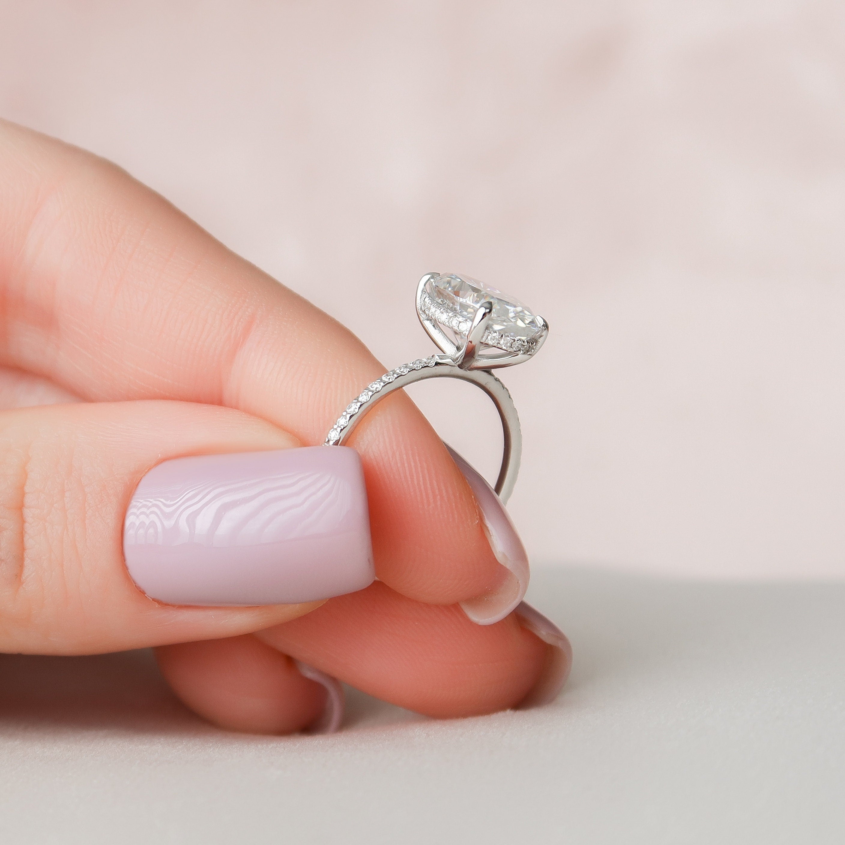 3.0 CT Oval Moissanite Hidden Halo Setting Engagement Ring
