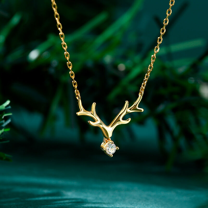 0.18 TCW Round Cut Antlers Moissanite Diamond Necklace