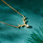 0.18 TCW Round Cut Antlers Moissanite Diamond Necklace