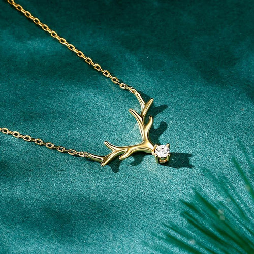 0.18 TCW Round Cut Antlers Moissanite Diamond Necklace
