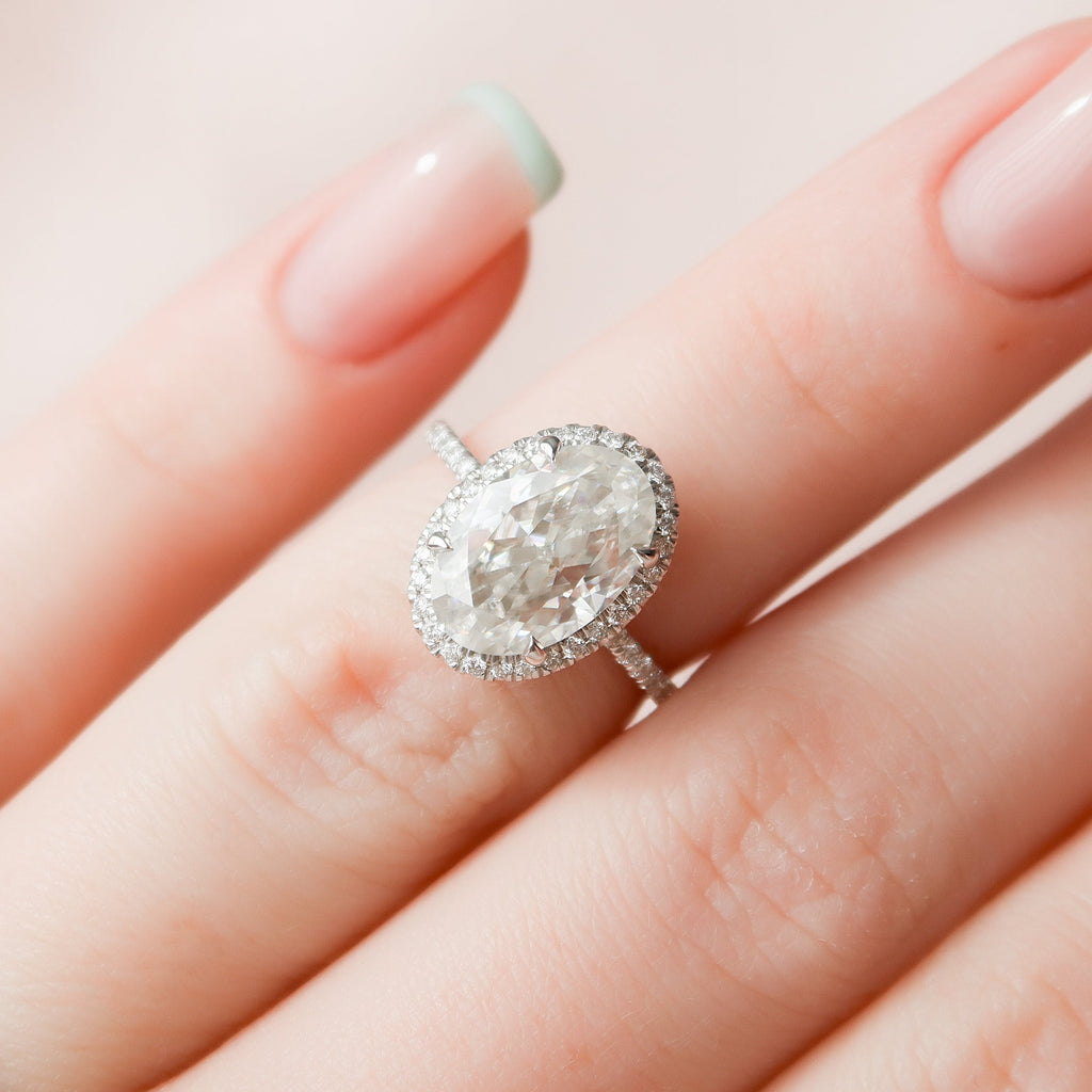 3.50 CT Oval Cut Moissanite Halo Pave Setting Engagement Ring