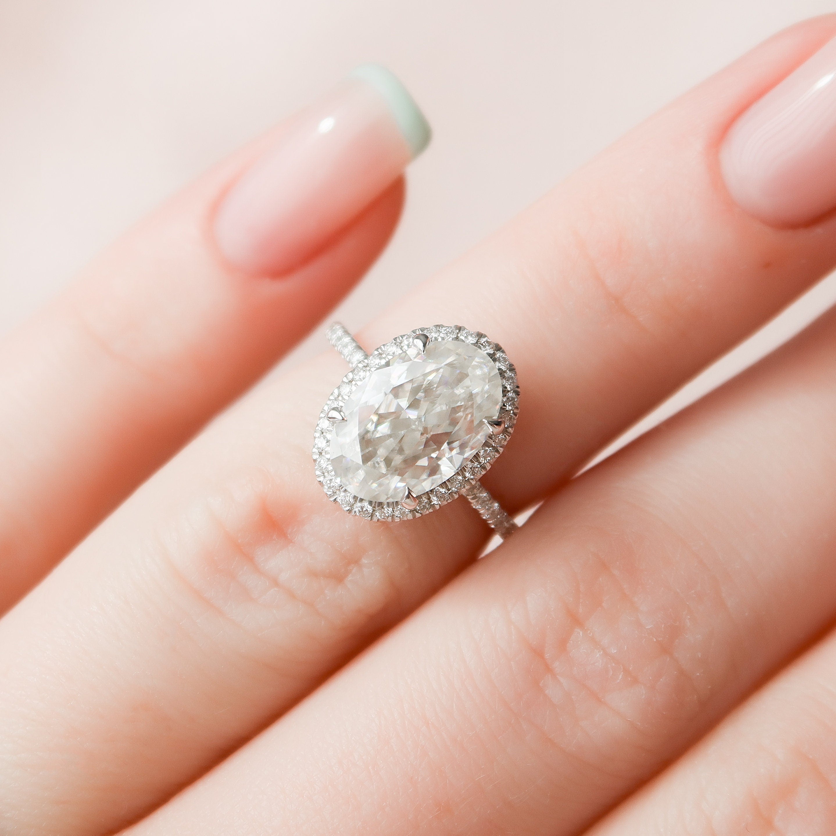 3.50 CT Oval Cut Moissanite Halo Pave Setting Engagement Ring