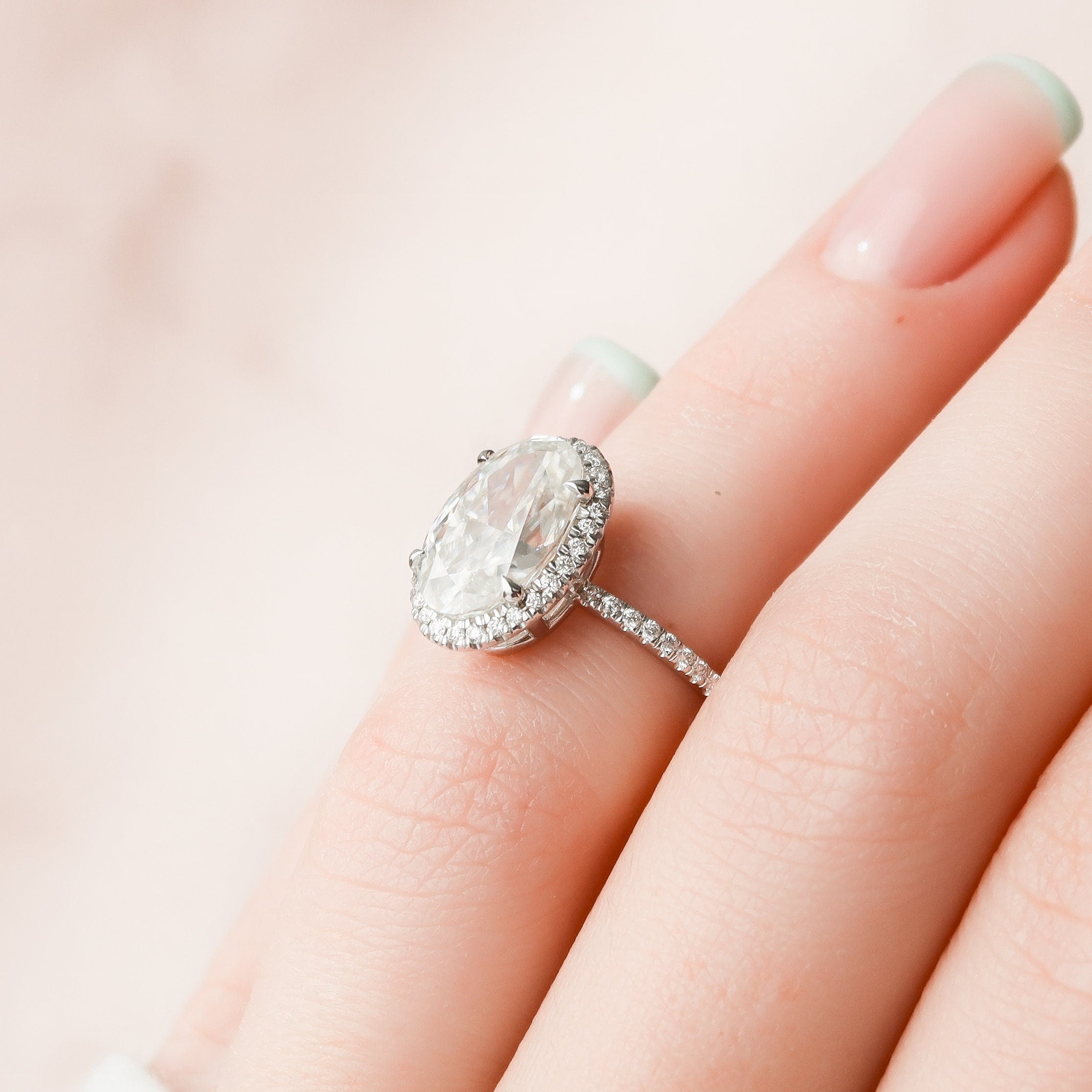 3.50 CT Oval Cut Moissanite Halo Pave Setting Engagement Ring