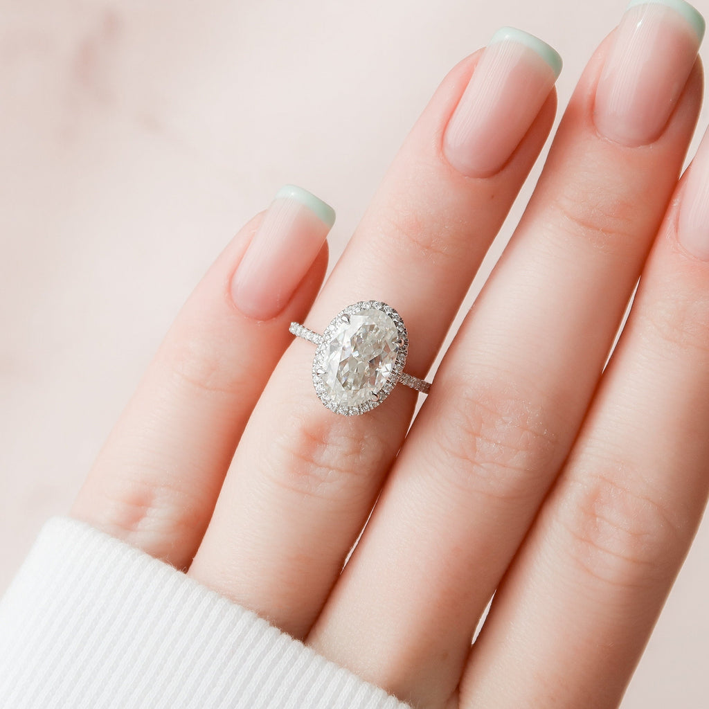 3.50 CT Oval Cut Moissanite Halo Pave Setting Engagement Ring