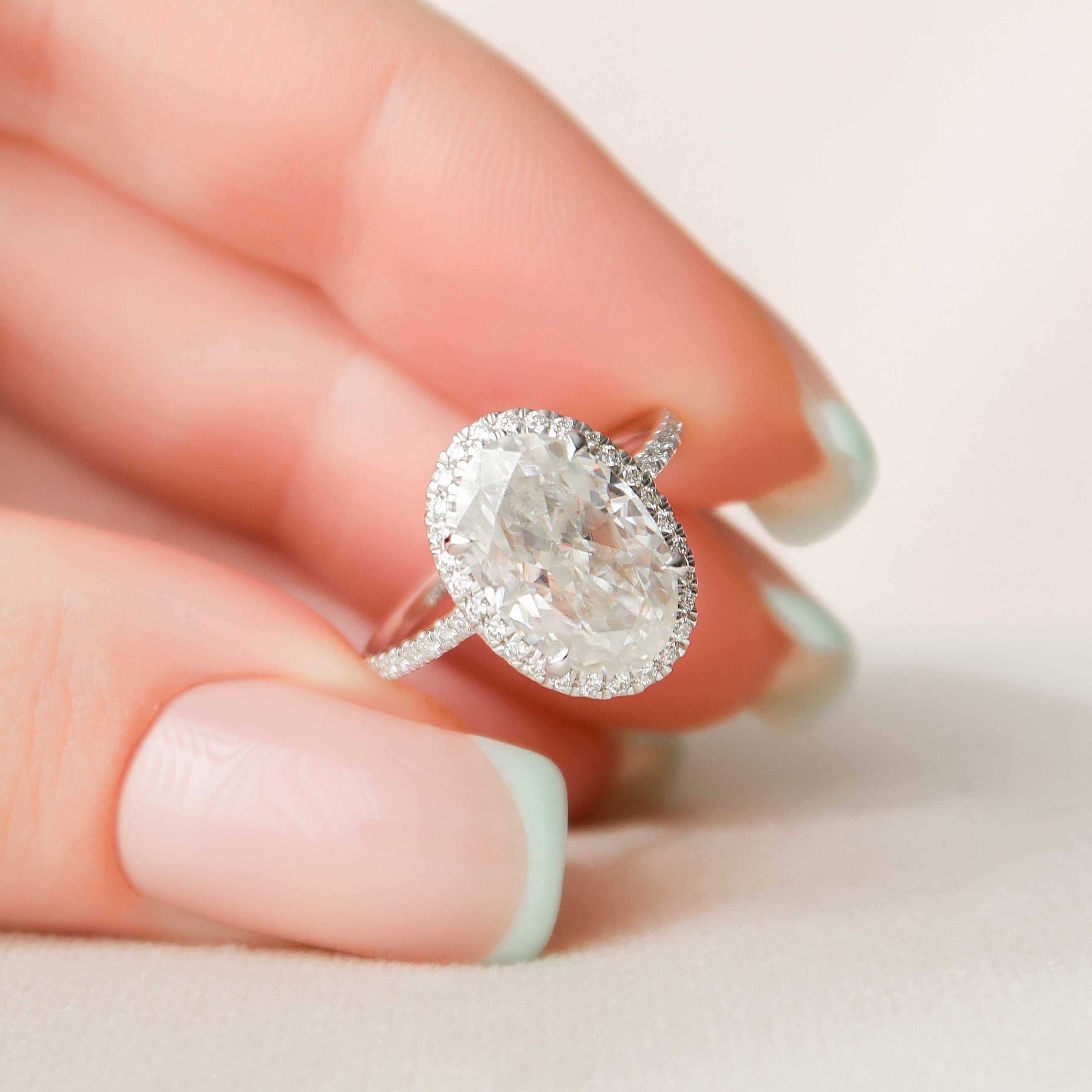 3.50 CT Oval Cut Moissanite Halo Pave Setting Engagement Ring Main image