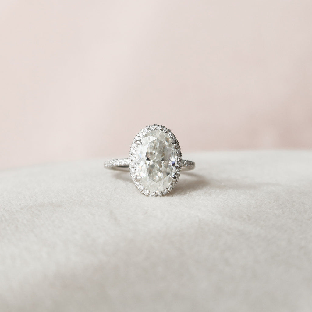 3.50 CT Oval Cut Moissanite Halo Pave Setting Engagement Ring