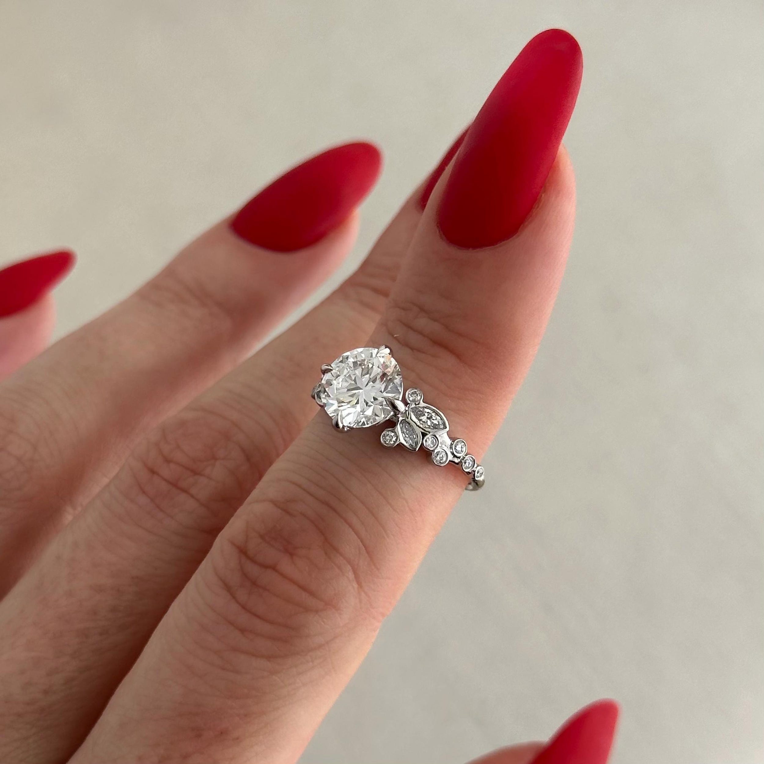 2.0 CT Round Cut Moissanite Cluster Style Engagement Ring