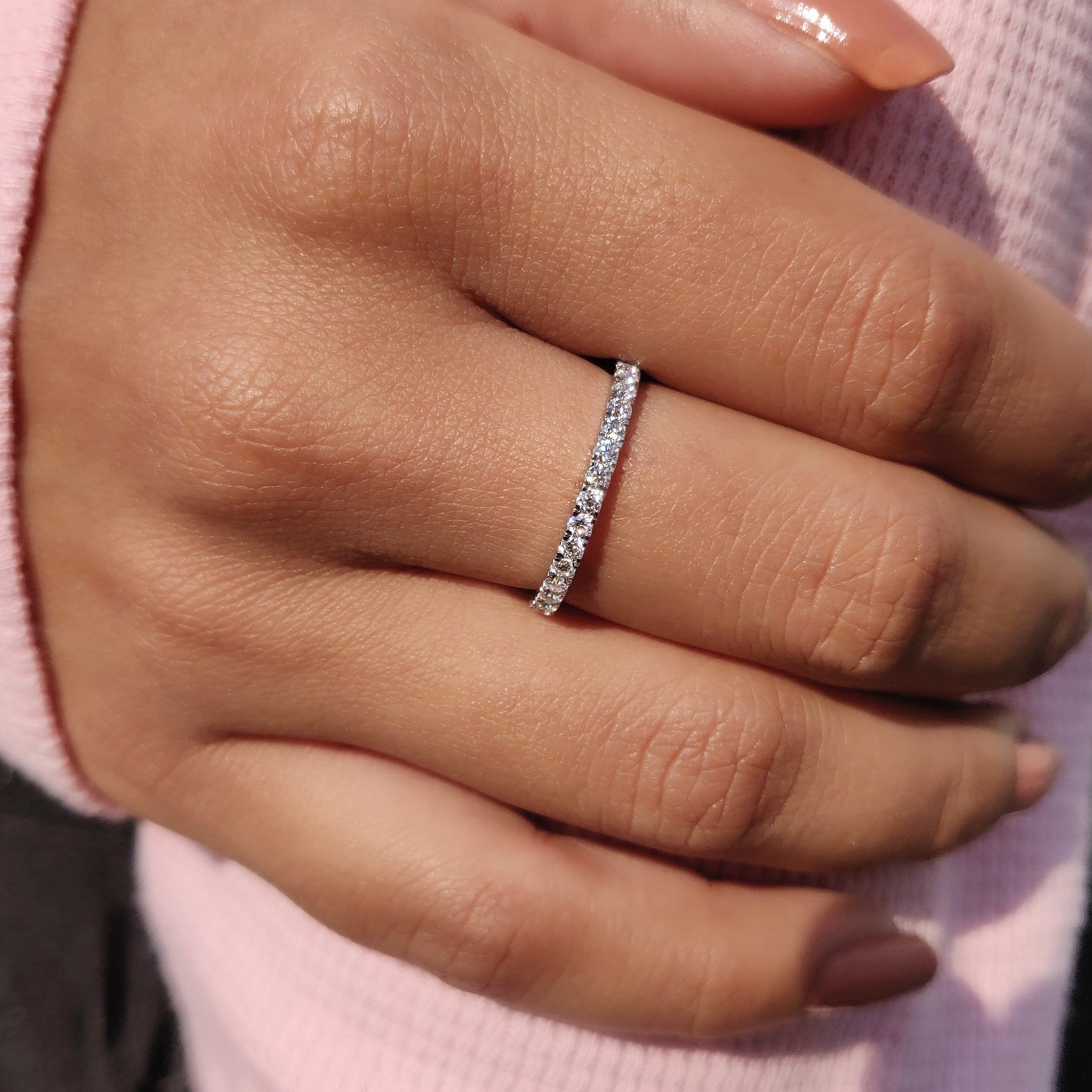 White Gold Eternity Band With Round Moissanite