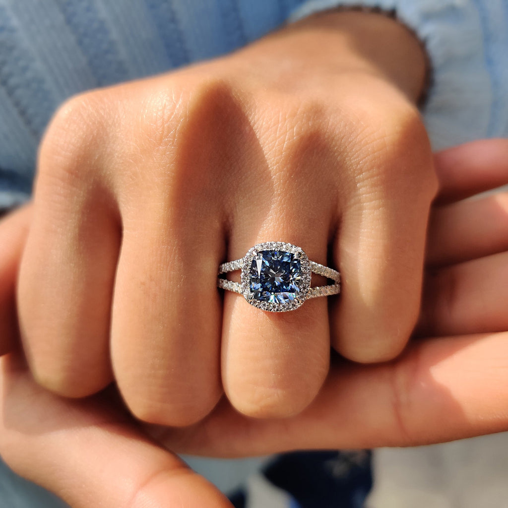 Cushion Cut Split Pave Engagement Ring