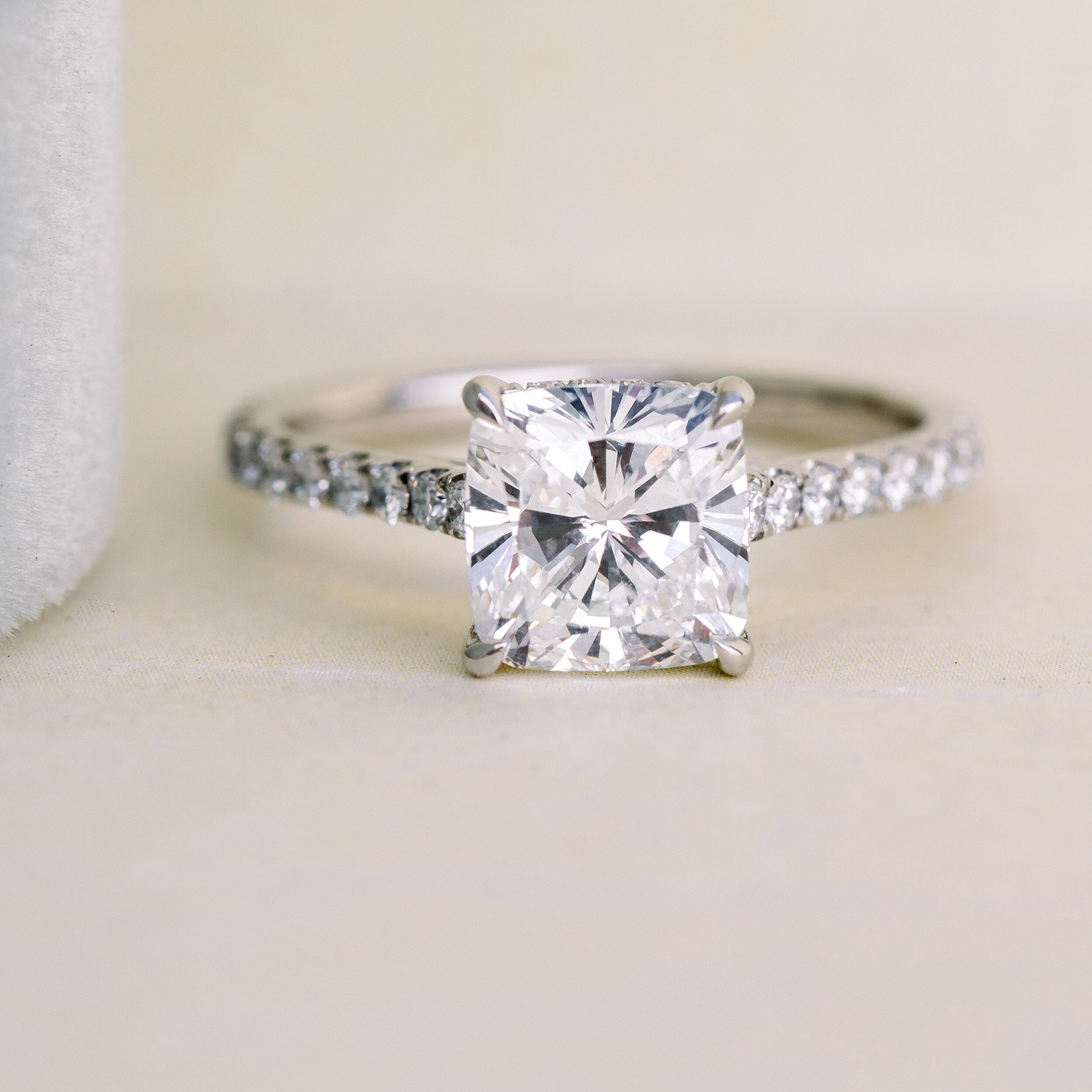 2.25 CT Cushion Moissanite Pave Setting Engagement Ring