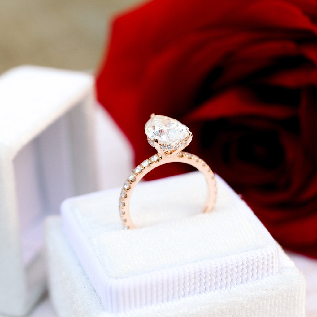 2.25 CT Pear Moissanite Hidden Halo Pave Setting Engagement Ring