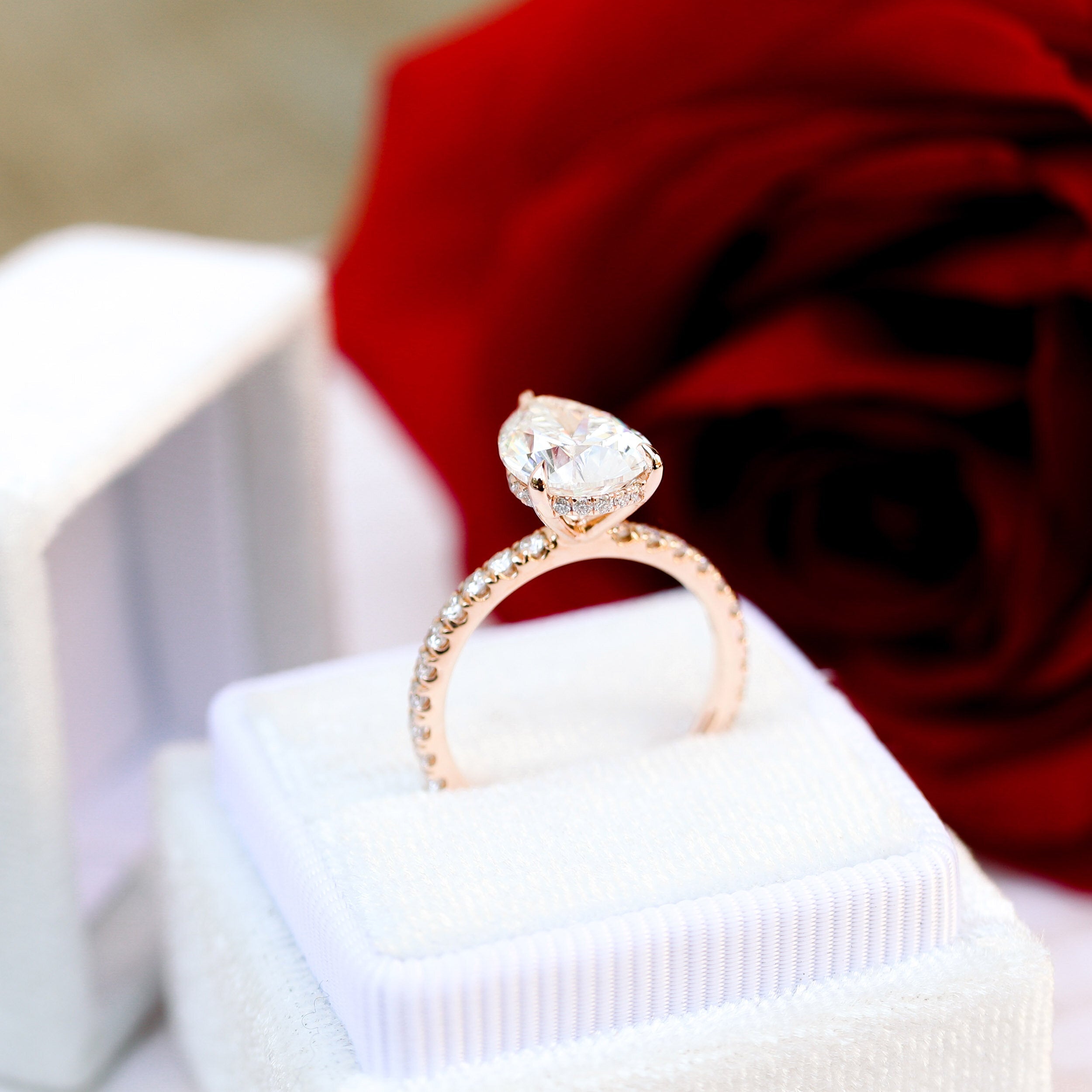 2.25 CT Pear Moissanite Hidden Halo Pave Setting Engagement Ring
