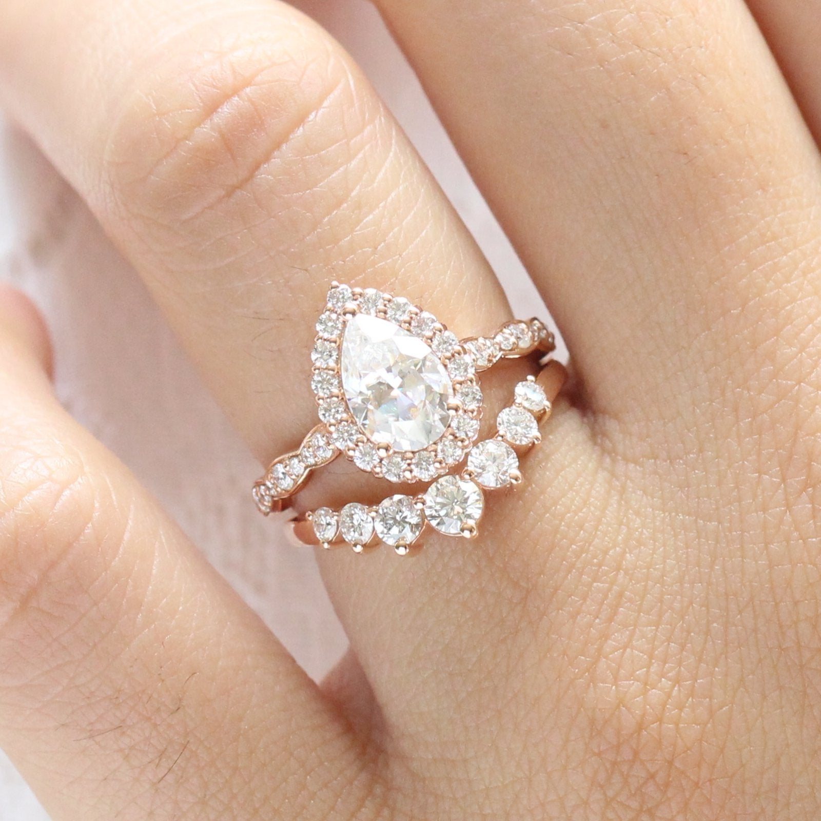 1.60 CT Pear Cut Moissanite Halo Bridal Ring Set
