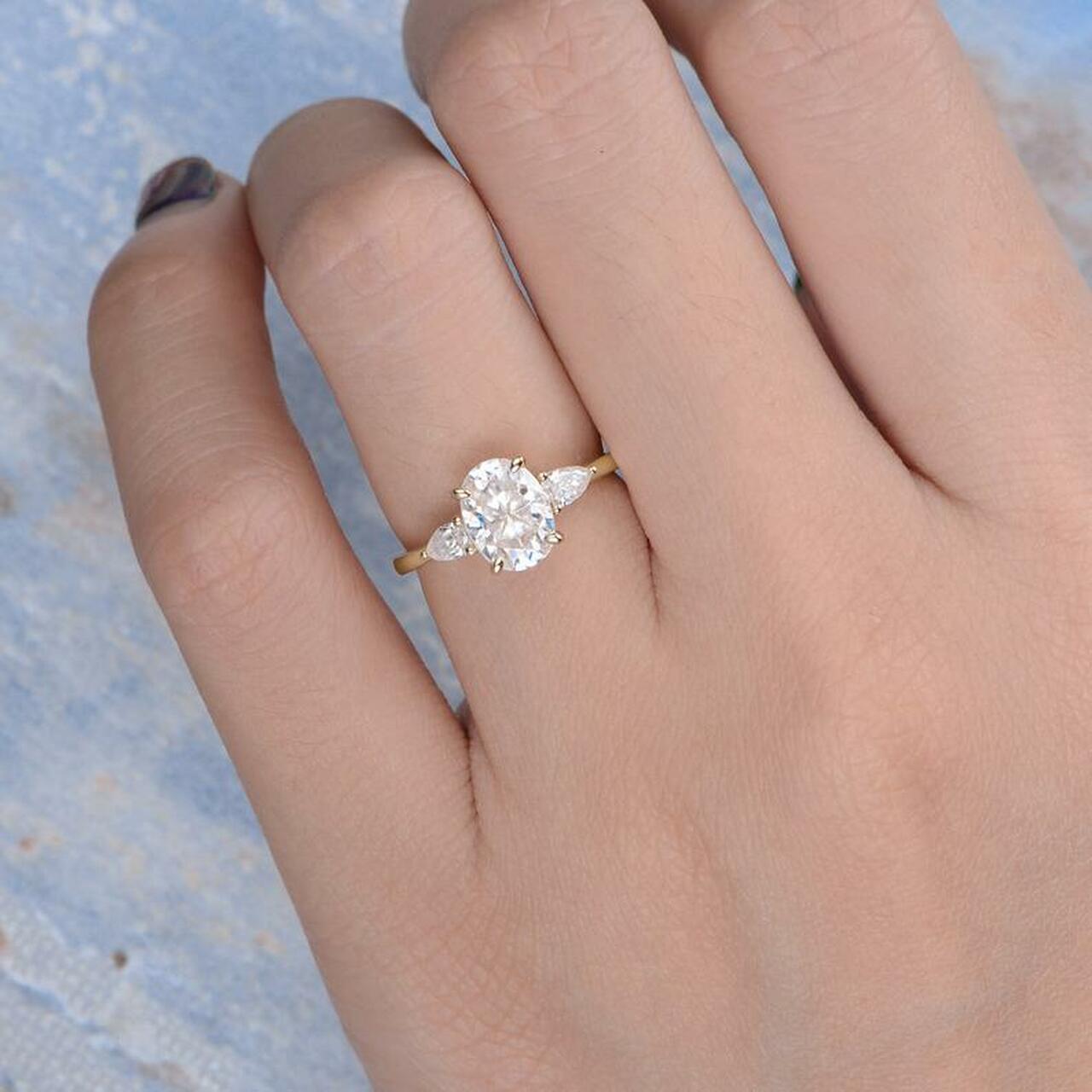 1.50 CT Oval Cut Three Stone Moissanite Engagement Ring