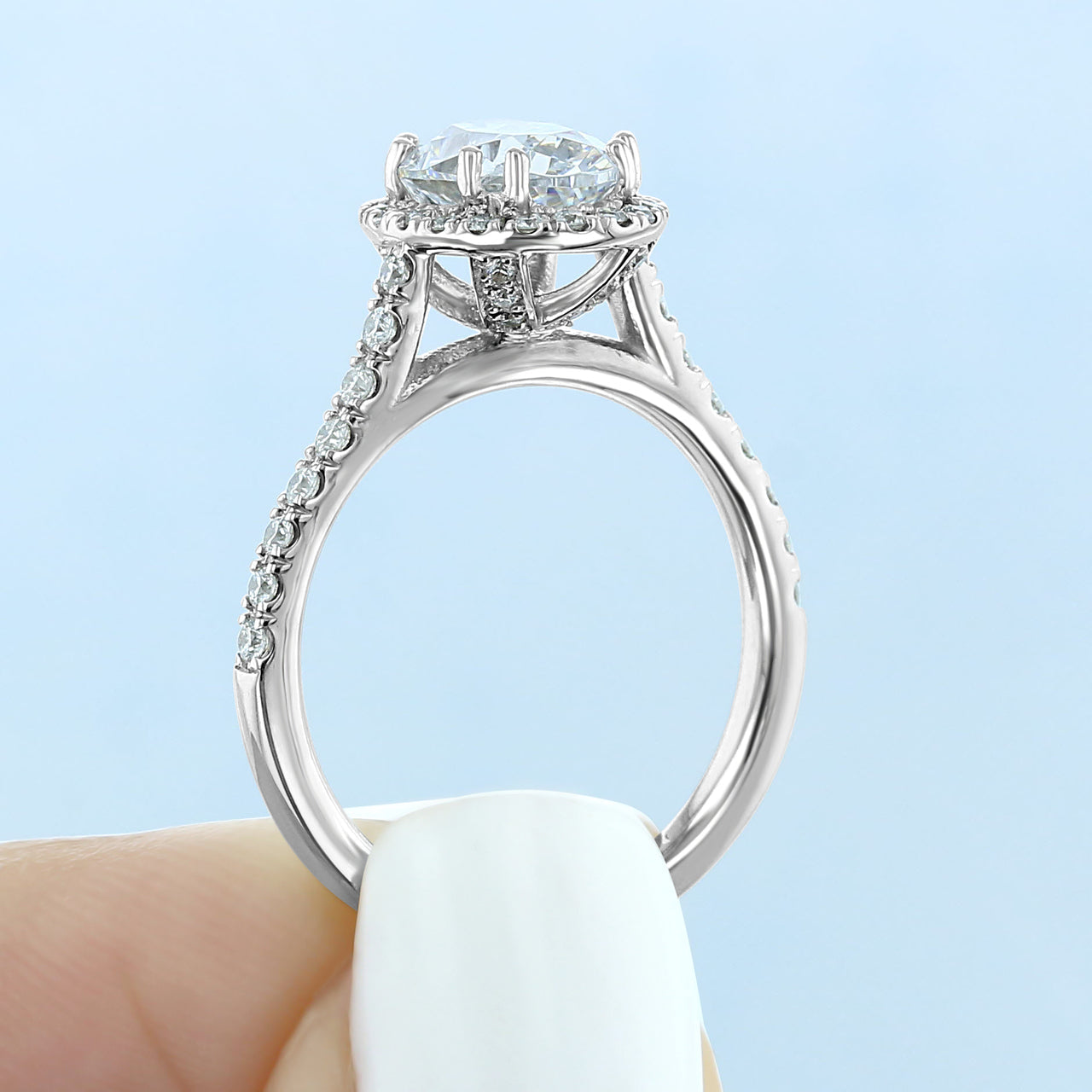 1.33CT Oval Cut Halo Moissanite Engagement Ring