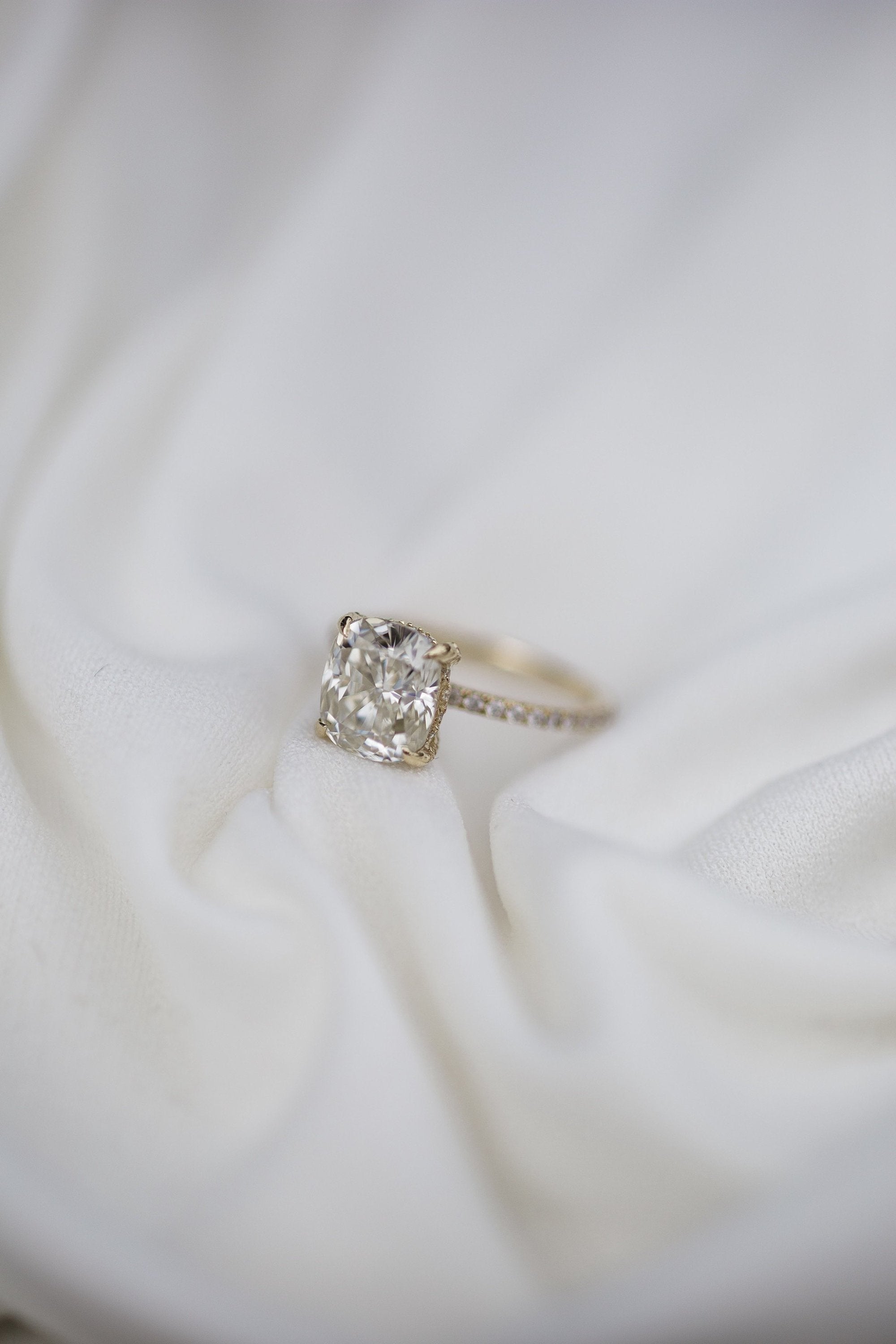 1.80 - 3.80 CT Cushion Cut Moissanite Hidden Halo Pave Setting Engagement Ring
