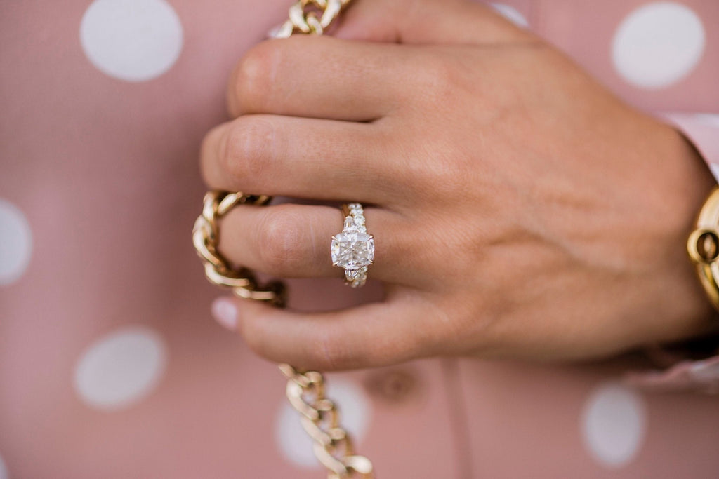 4.20 CT Elongated Cushion Moissanite Three Stones Engagement Ring