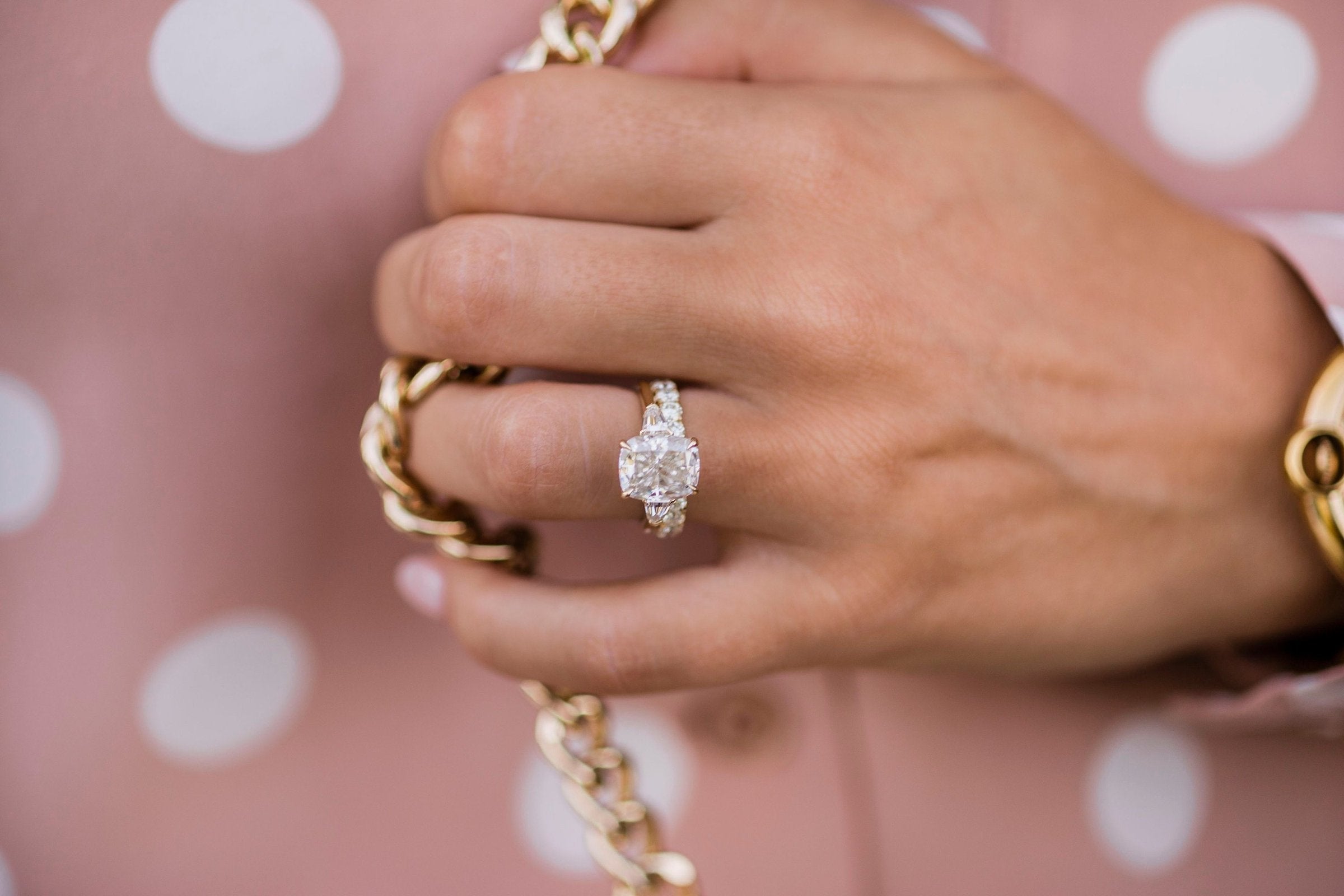 4.20 CT Elongated Cushion Moissanite Three Stones Engagement Ring