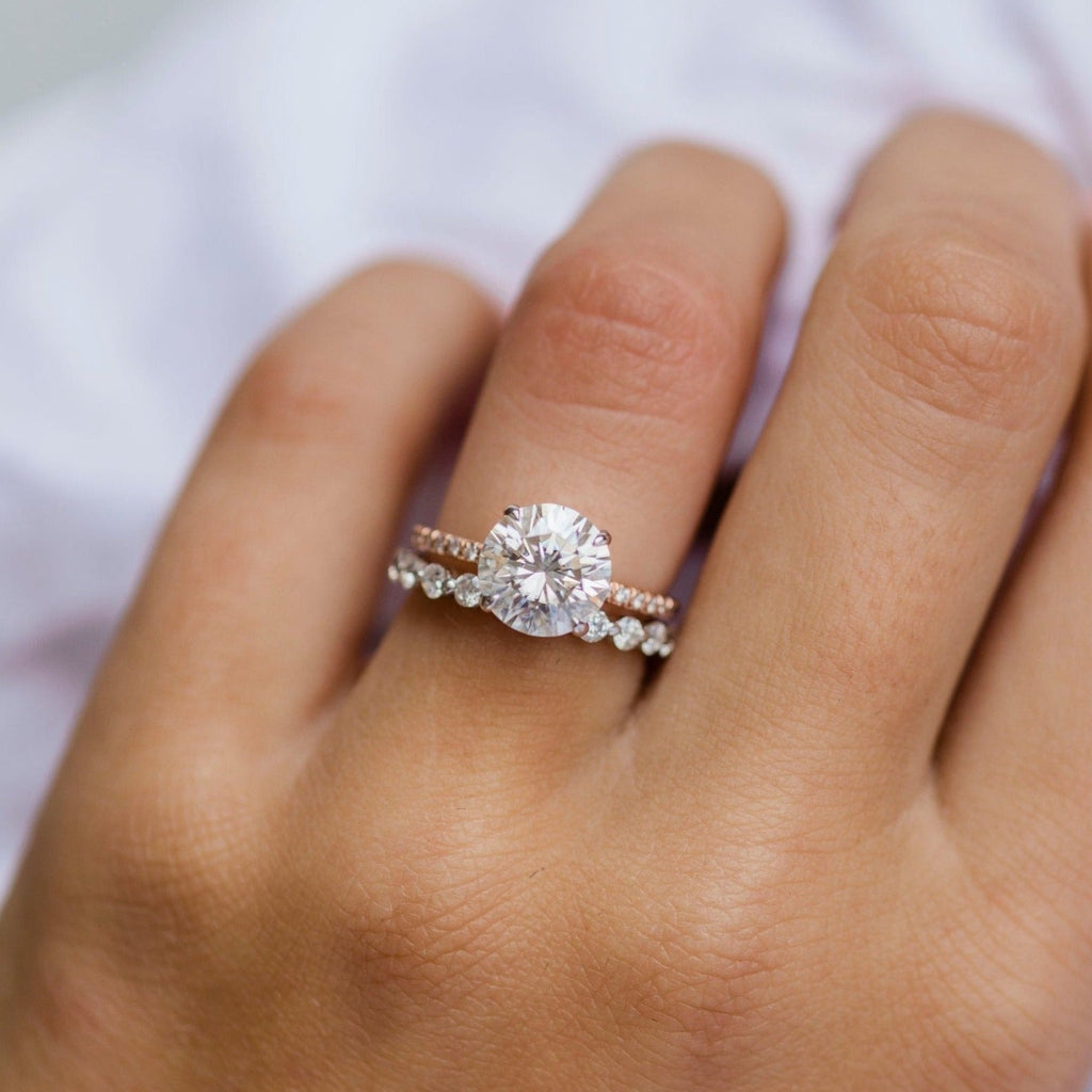 2.10 CT Round Moissanite Solitaire With Pave Setting Engagement Ring