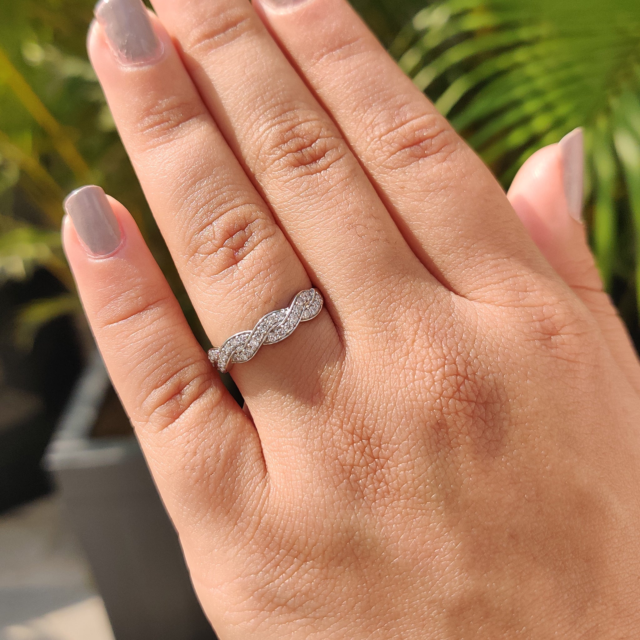 Round Diamond Half Eternity Twisted Wedding Band