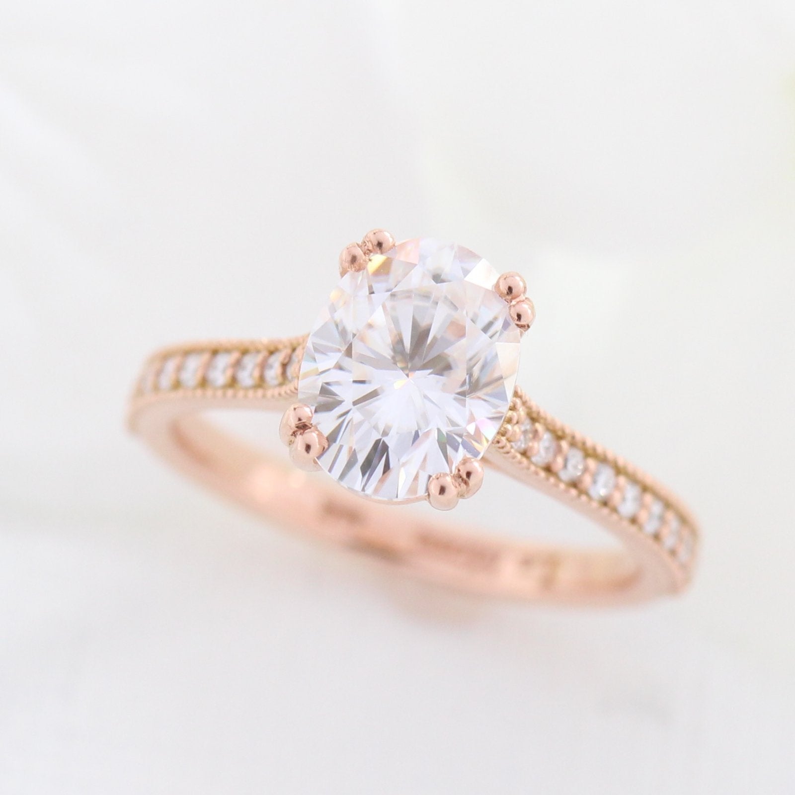 2.0 CT Oval Cut Moissanite Pave Engagement Ring