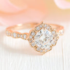 1.0 CT Cushion Cut Vintage Halo Style Moissanite Engagement Ring