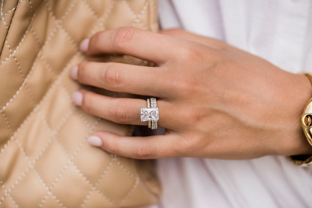4.60 CT Radiant Cut Moissanite Hidden Halo & Pave Setting Engagement Ring