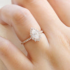1.0 CT Pear Halo Style Pave Setting Moissanite Engagement Ring