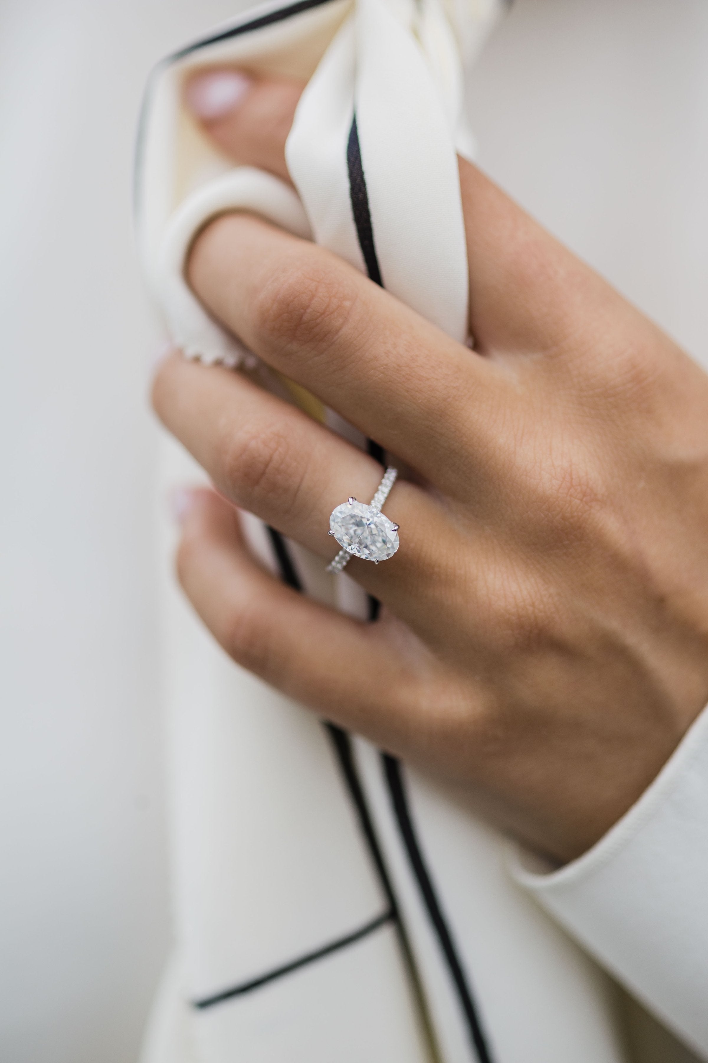 2.90 CT Oval Moissanite Hidden Halo With Pave Setting Engagement Ring