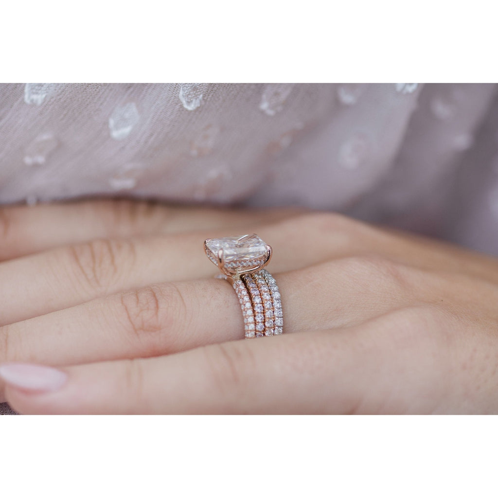 3.55 CT Radiant Moissanite Hidden Halo & Pave Setting Engagement Ring