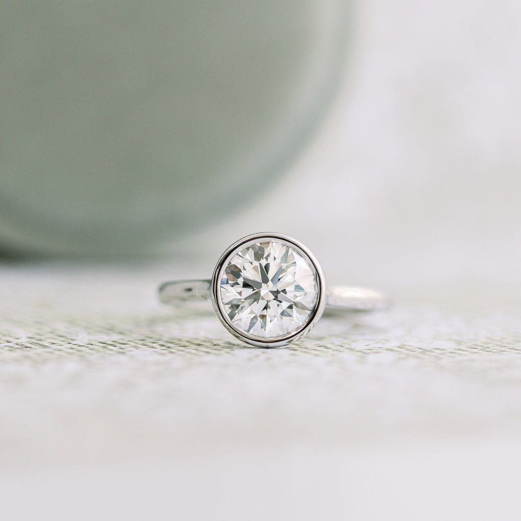 1.5 CT Round Cut Moissanite Bezel Engagement Ring
