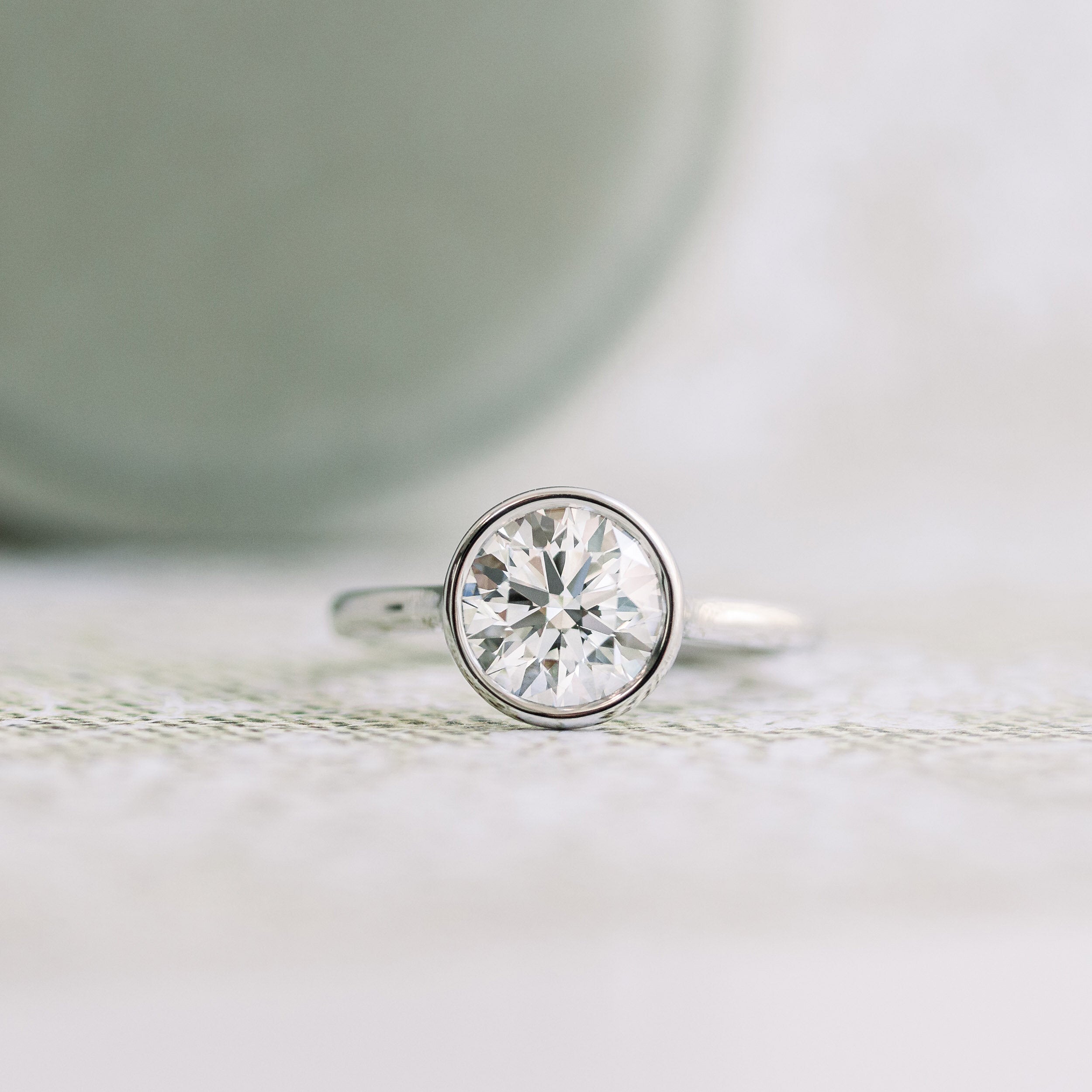1.5 CT Round Cut Moissanite Bezel Engagement Ring
