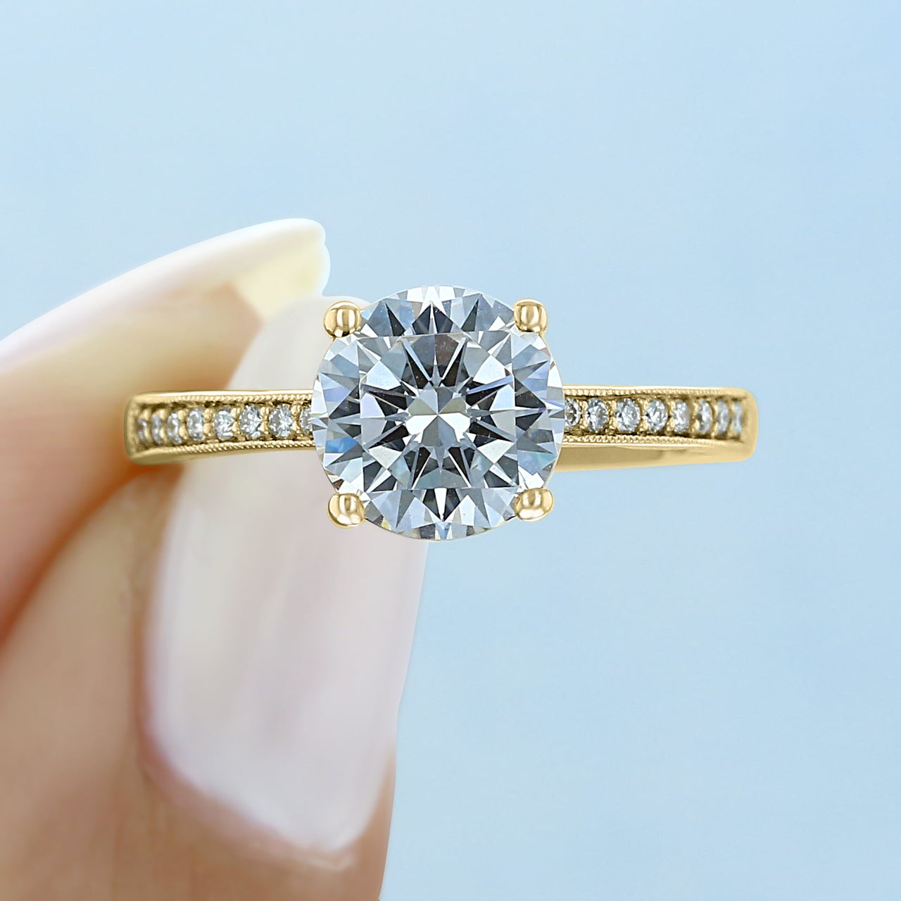 2.0CT Round Cut Moissanite Vintage Style Engagement Ring