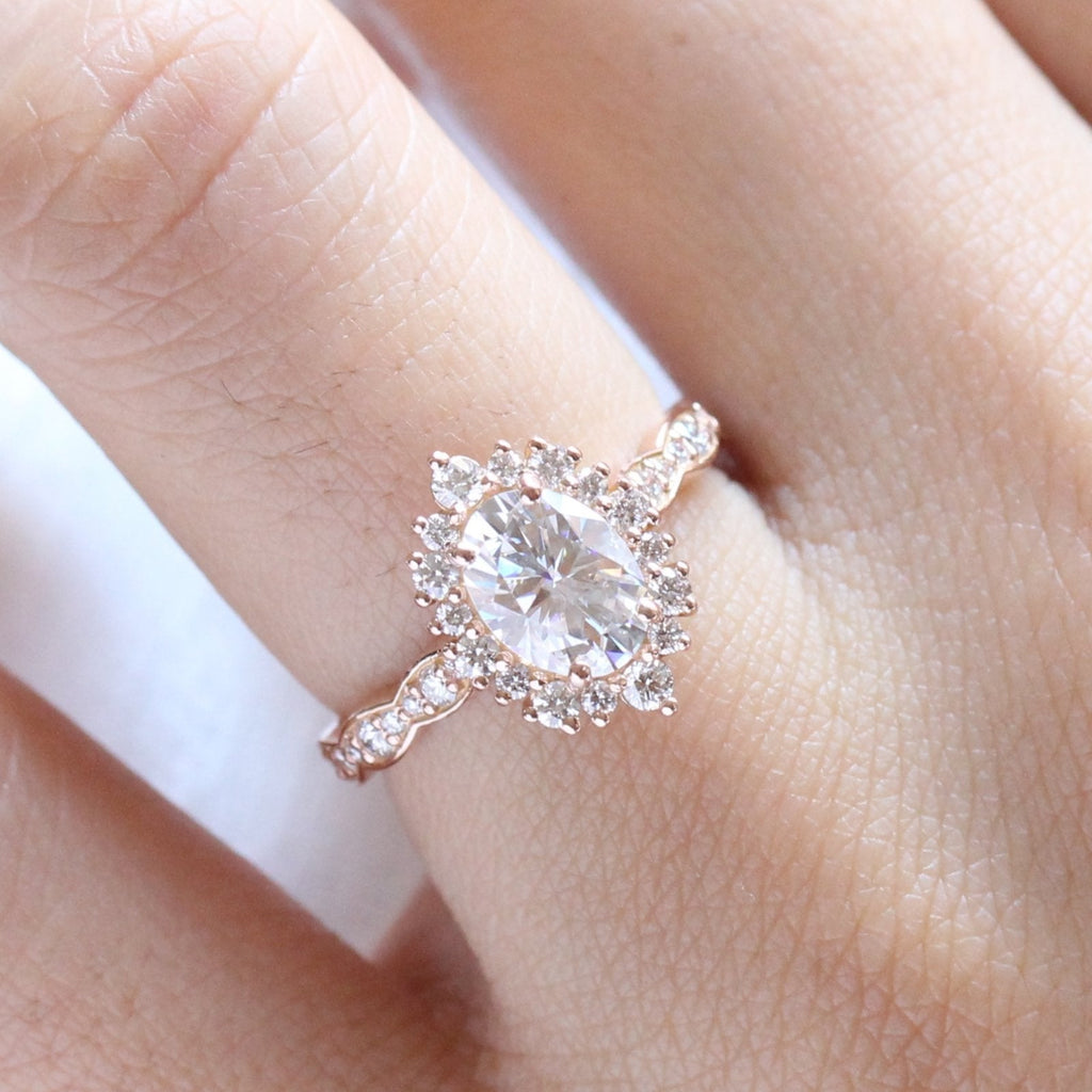 1.50 CT Oval Cut Vintage Halo Style Moissanite Engagement Ring