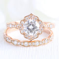 1.0 CT chusion Cut Moissanite Vintage Halo Bridal Ring Set
