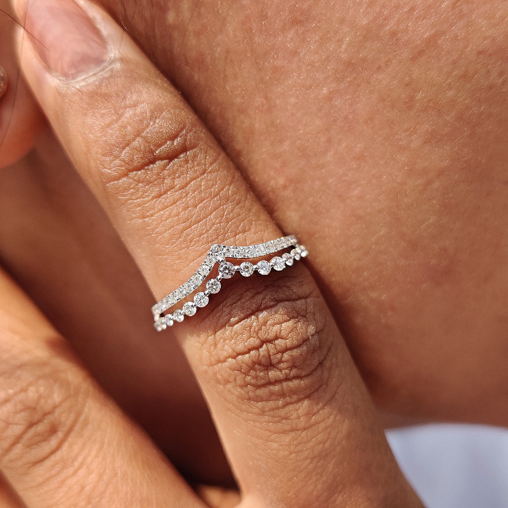 Stackable Chevron Wedding Band In White Gold
