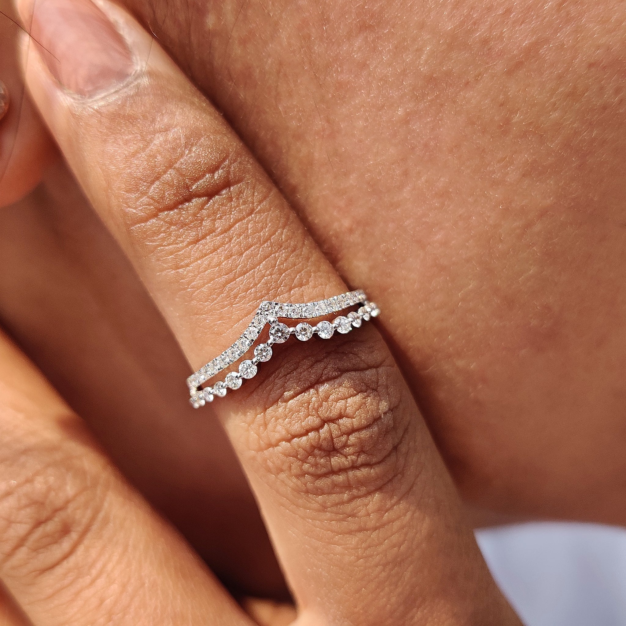 Stackable Chevron Wedding Band In White Gold