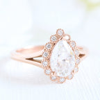 1.50CT Pear Cut Moissanite Halo Bridal Ring Set