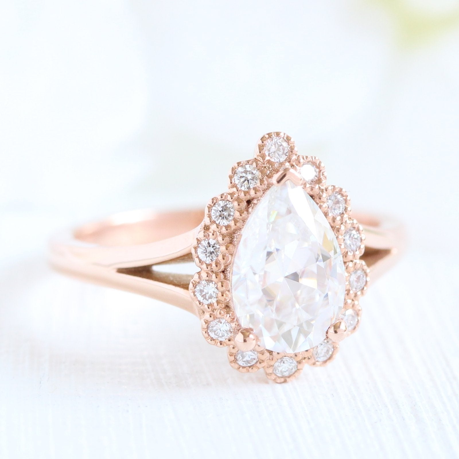 1.50CT Pear Cut Moissanite Halo Bridal Ring Set