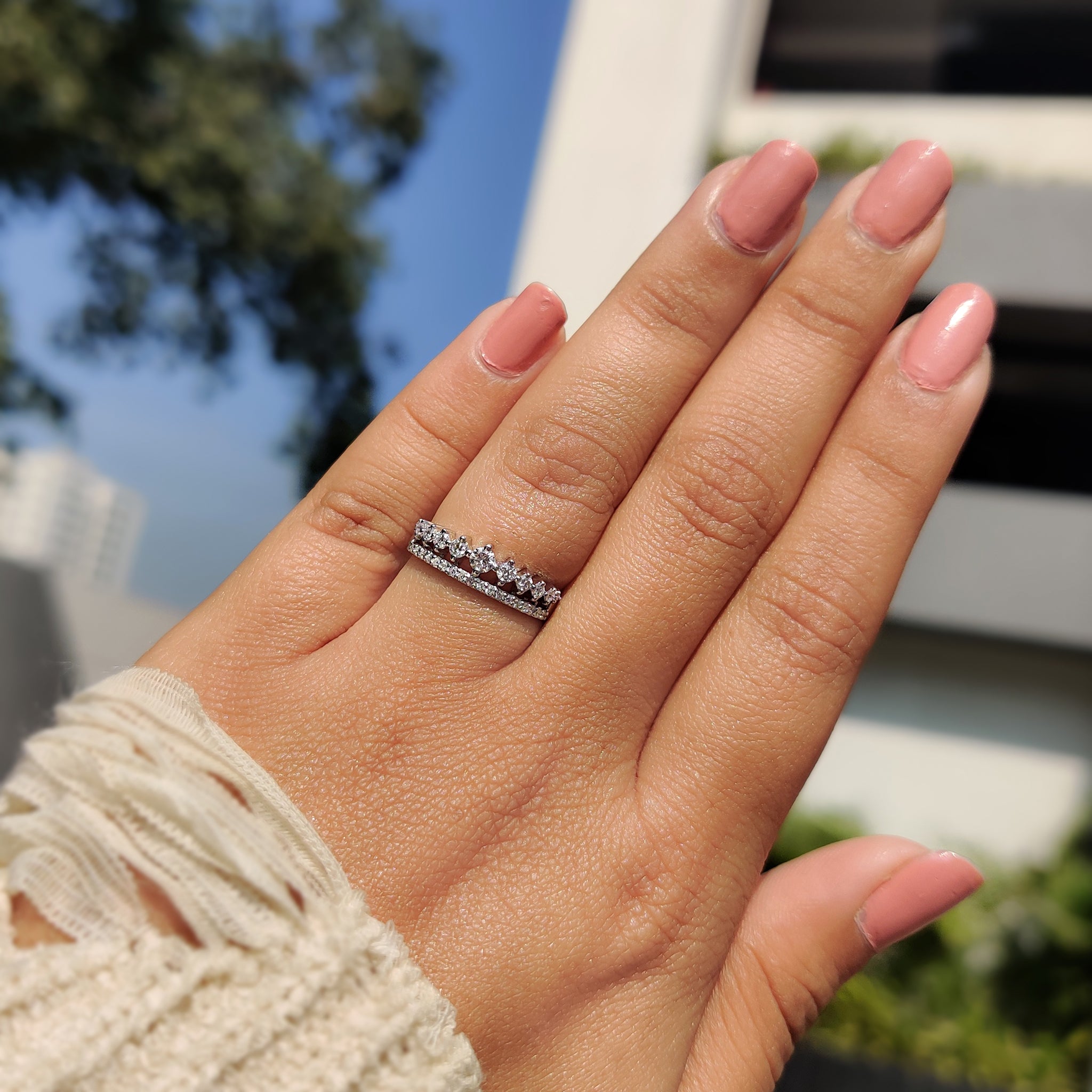 Round Cut Double Row Wedding Band