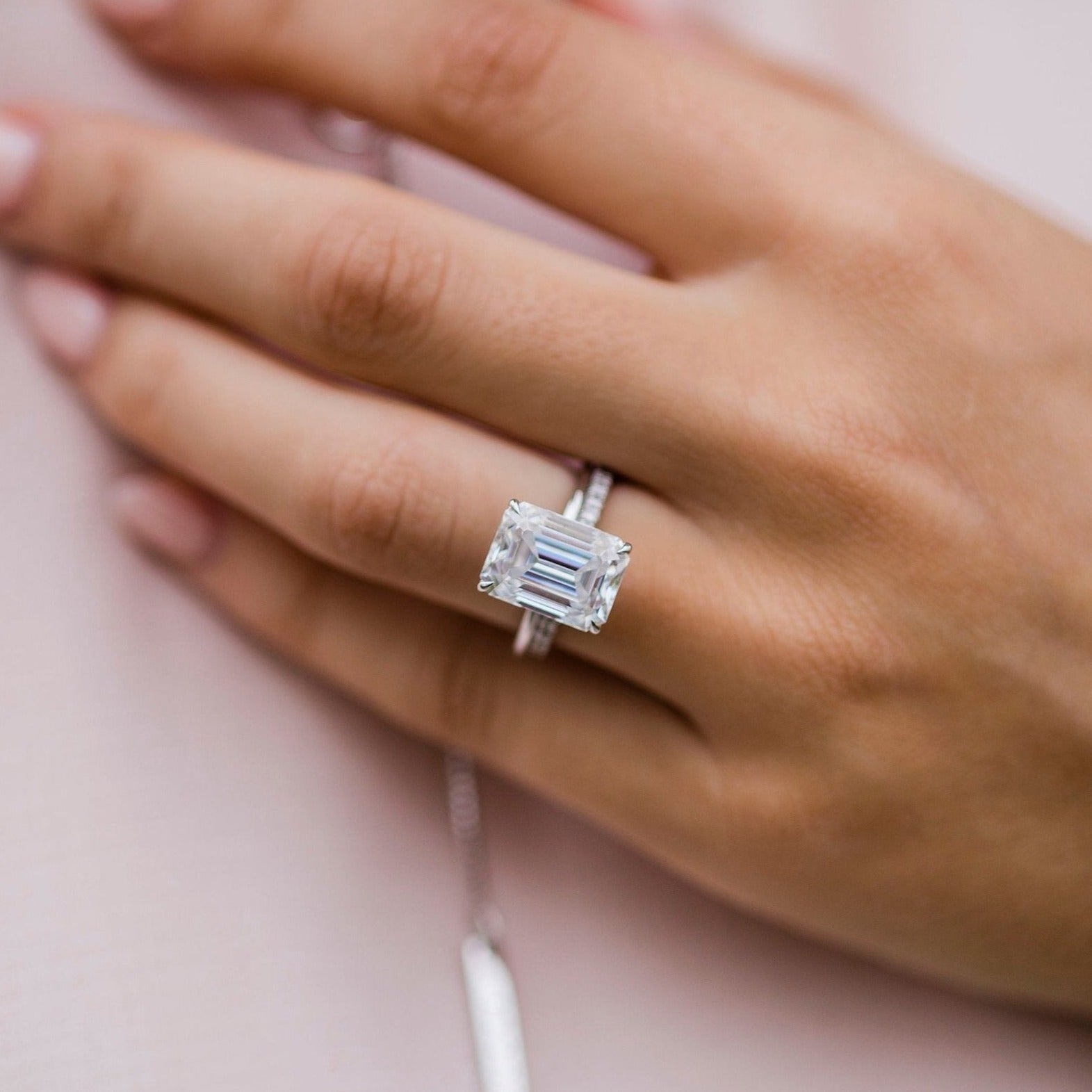 5.50 CT Emerald Moissanite Hidden Halo Setting Engagement Ring