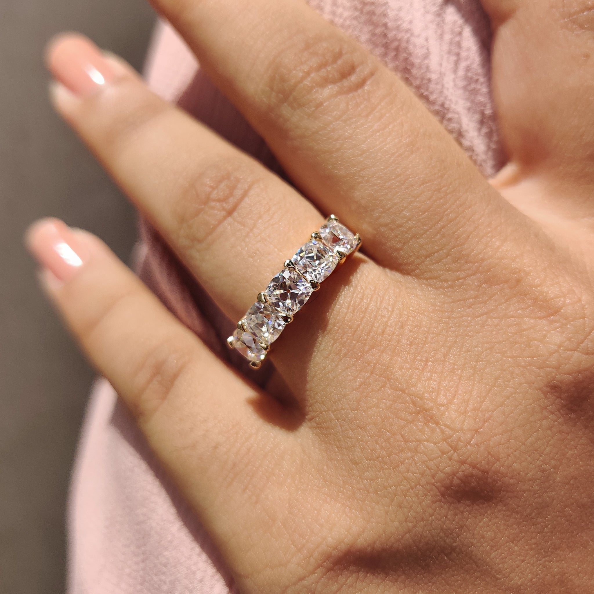 Cushion Old Mine Cut 5 Stone Wedding Band