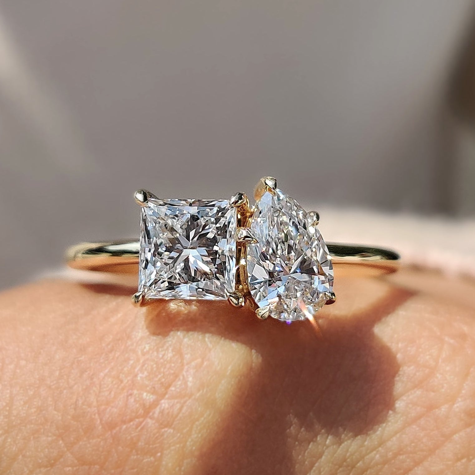 Pear And Princess Cut 2 Stone Diamond Ring